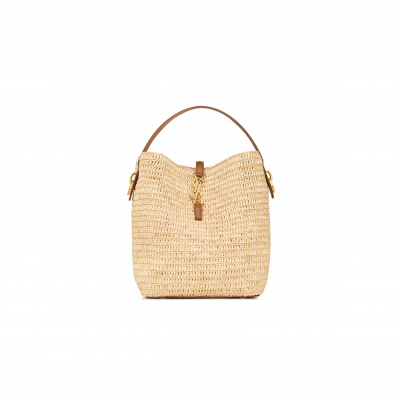 YSL LE 37 IN WOVEN RAFFIA AND VEGETABLE-TANNED LEATHER 773991GAAD72080 (20*25*16cm)